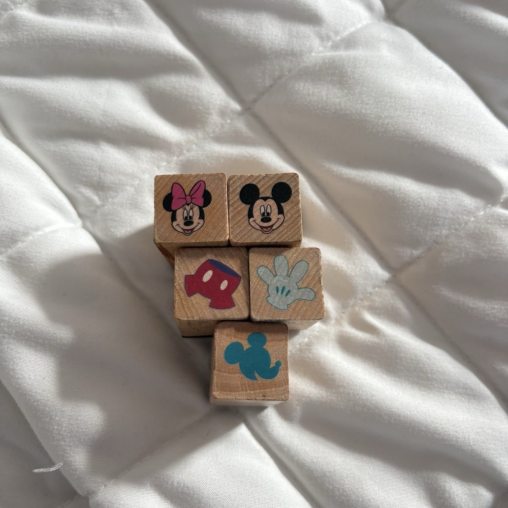 Disney Lot Of 5 Mini Rubber Stamp Wood Base Mickey‎ Minnie Mouse Craft
